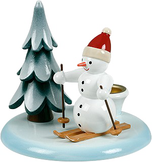 Kerzenhalter Schneemann Skifahrer und Baum Kerzenhalter Schneemann Skifahrer und Baum